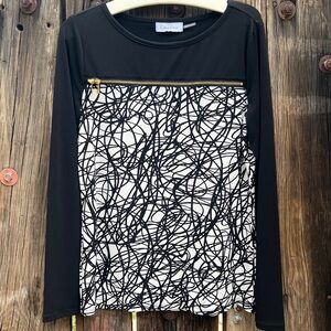 Calvin Klein Black and White Abstract Pattern Top